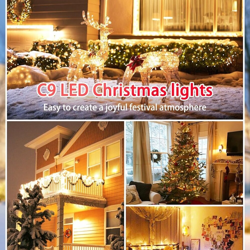 Set of 2 C9 LED Christmas Lights Outdoor, 81 Feet 100 LED String Lights with Tim